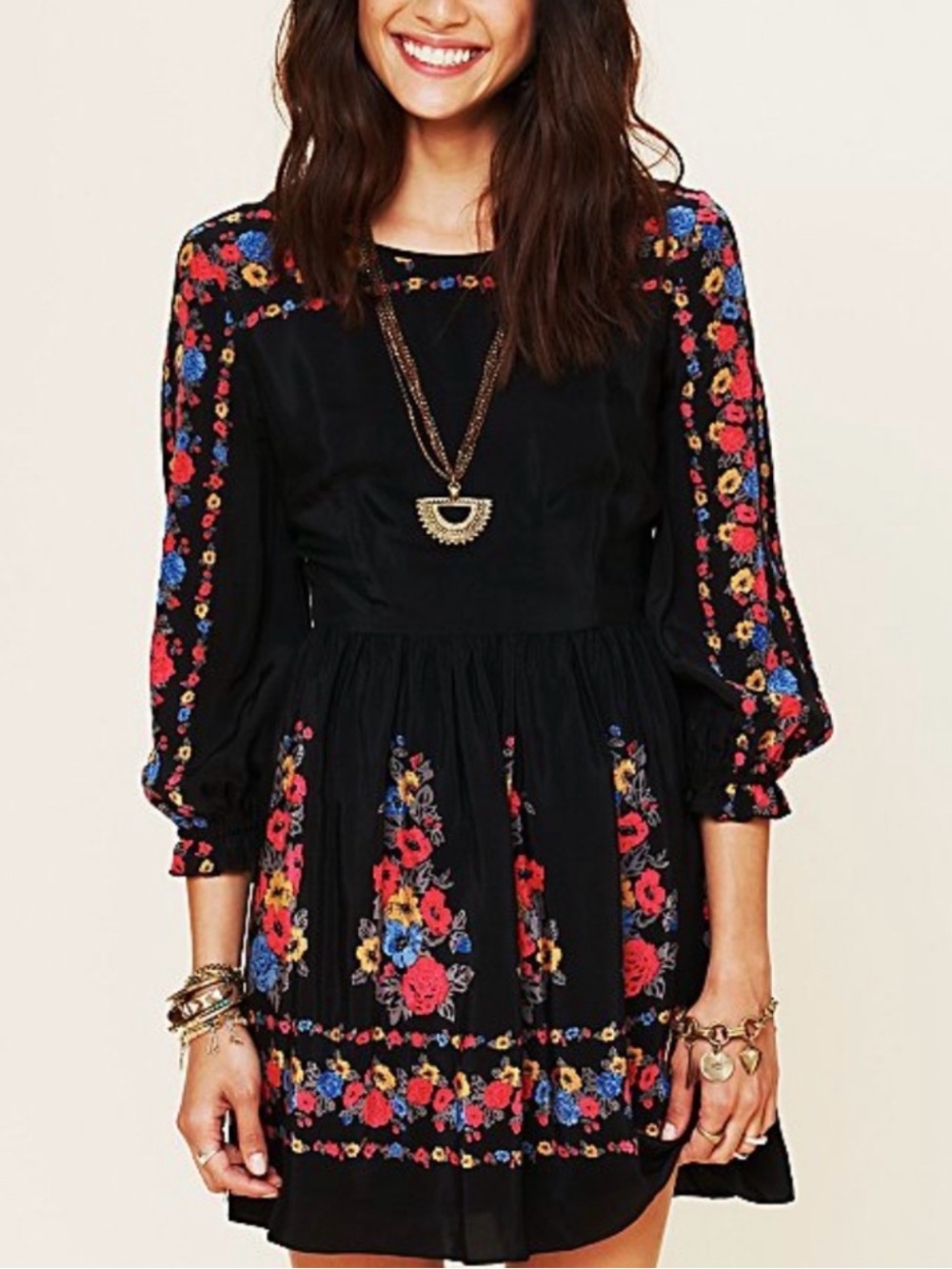 Free people Black Floral boho Mini Dress